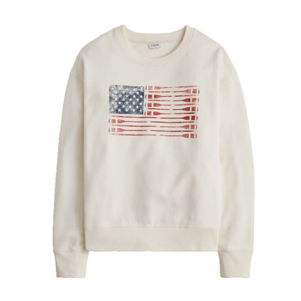 J.Crew Oar Flag Sweatshirt Women's Medium Americana Coastal Preppy Cream NWOT